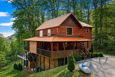 Where the cabin nestles and nature unfolds beneath you.
