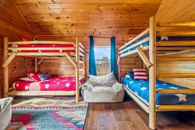 Sleepovers made easy—two double bunk beds for family or friends.