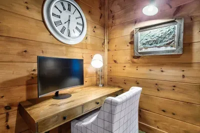 If you need to do any work, there is a dedicated work space, with a monitor that can be connected to your laptop
