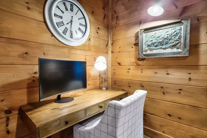 If you need to do any work, there is a dedicated work space, with a monitor that can be connected to your laptop