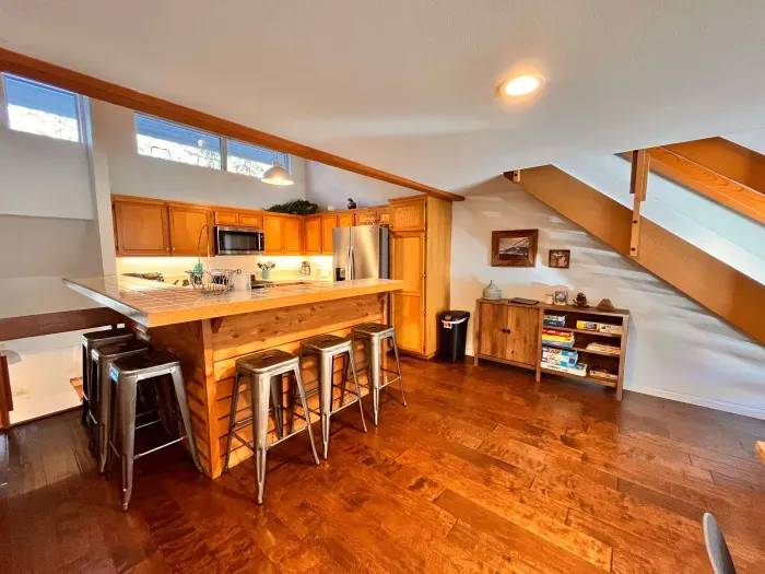 Kitchen with bar seating for 6