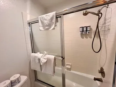 Shared downstairs bathroom with shower/bath