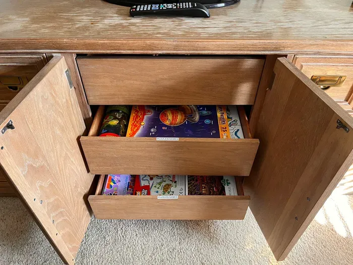 Games and Puzzles in dresser drawer of Bunkbed Bedroom