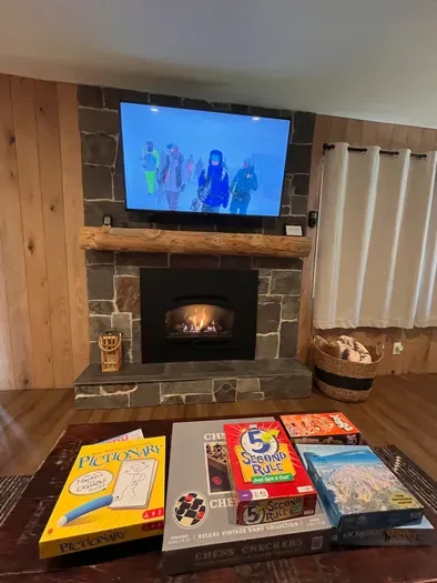55" smart TV, gas fireplace,  games and puzzles