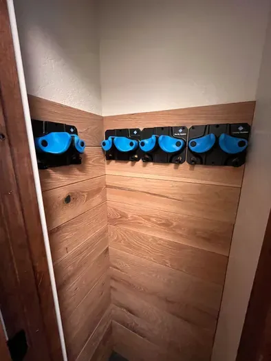 Ski Closet in unit for securly storing all boards, skis boots and sleds.