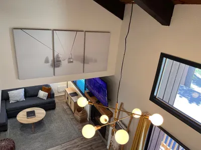 View of the livingroom from the upstairs loft.