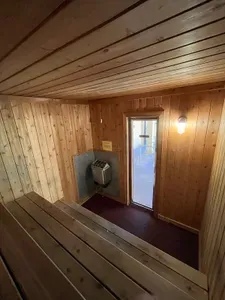 Sauna next to main hot tub
