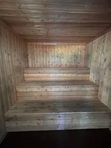 Sauna next to main hot tub