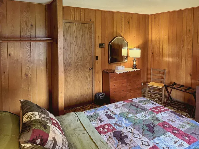 Bedroom #2 with Queen-Size Bed, Internet Connected Smart TV, Clothes Hanging Closet, Duo Suit Case Stands, Dresser w/Multi-Function Light Settings & Smart Device Outlets, Duo Night Stands w/Smart Device Outlets, & Black-Out Window Shades