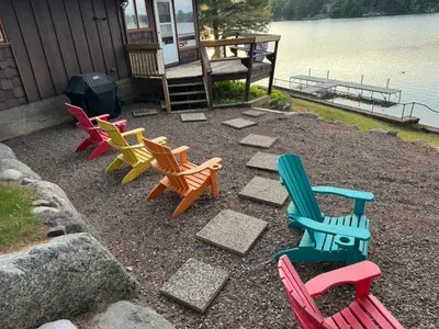 View of the expansive lake viewing, BBQ & fire pit area alongside The Lodge just off the observation deck.