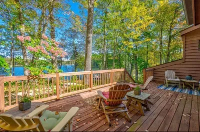 Huge lakeside deck off the back of the Peninsula Lakehouse.