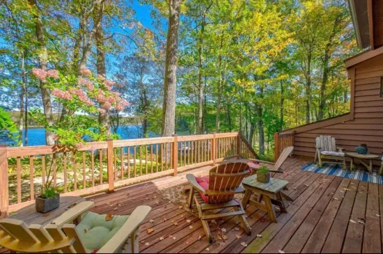 Huge lakeside deck off the back of the Peninsula Lakehouse.