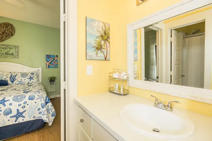 Jack-and-Jill bathroom with separate shower area