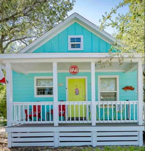 Perfect cabin for you and your family.  Just as vibrant and colorful on the inside as it is on the outside.  Fun artwork, plenty of kitchen essentials, comfortable beds and right across from the pool.