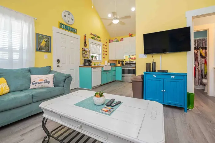 Open floor plan and high ceilings make this space very functional.