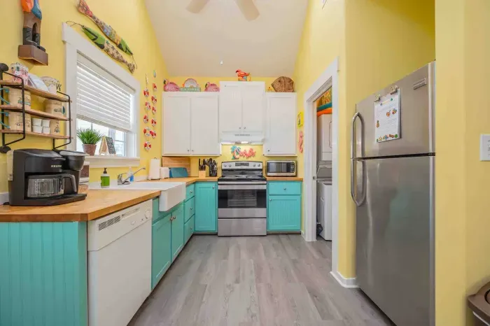 Our kitchen is loaded with pretty much everything you'll need from dishes to cooking spices.