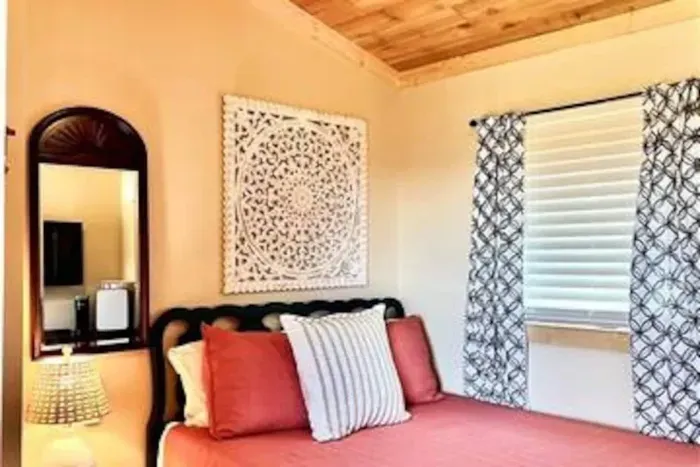 Bedroom #2! Complete privacy! Queen bed with dresser, TV, coffee maker and 1/2 bath