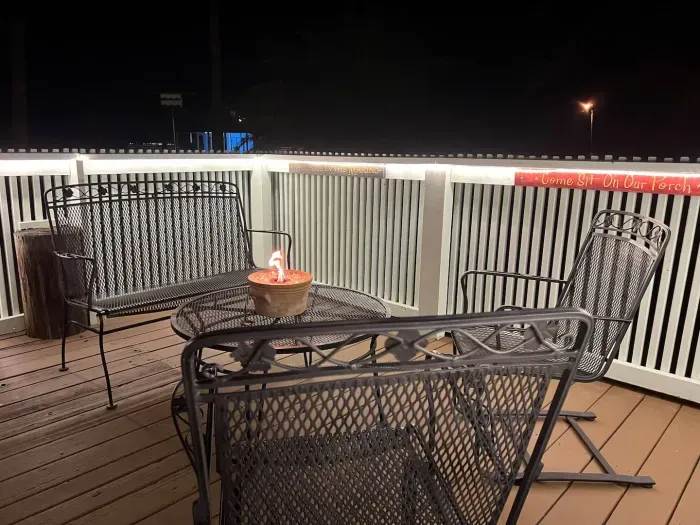 Our front porch is nicely lit for night-time visits.