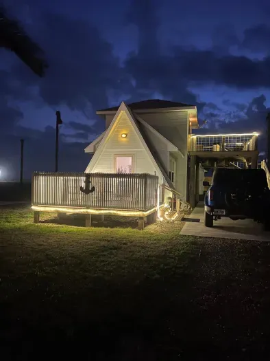 Nighttime view of the A-Frame