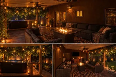 Patio & Hot Tub Lit Up at Night
