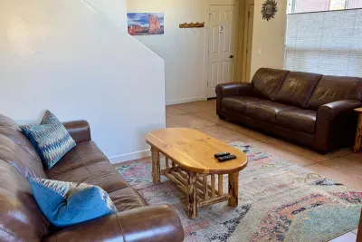 Comfortable leather couches to relax in after a day of adventures.