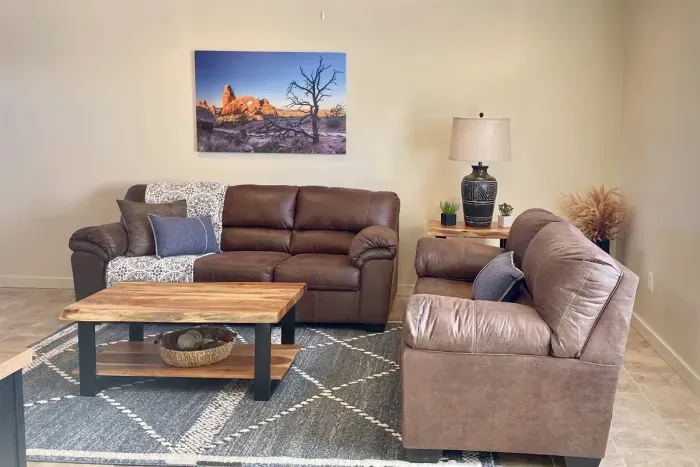 Comfortable Living Area with 65" Smart TV