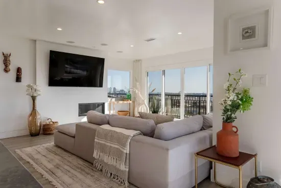 living area, views of downtown San Diego, and big screen tv!