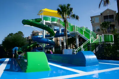 Resort-style splash park with colorful slides and family-friendly fun