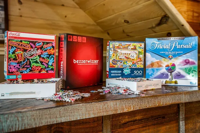 Cozy game nook with puzzles and classic board games for fun nights in