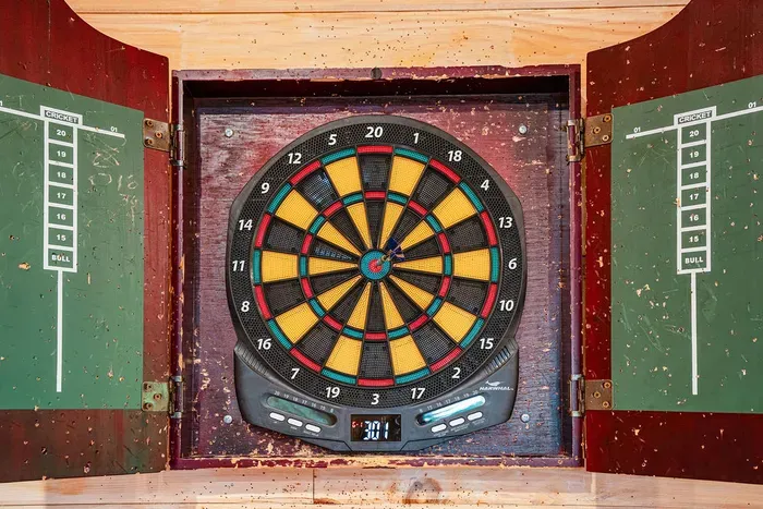 Rustic dartboard game setup for fun indoor entertainment