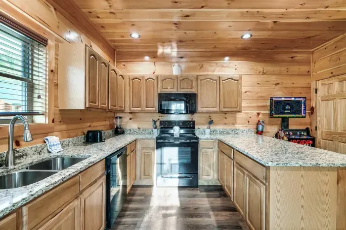 Full kitchen with granite countertops 