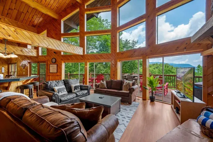 Living room with vaulted ceiling