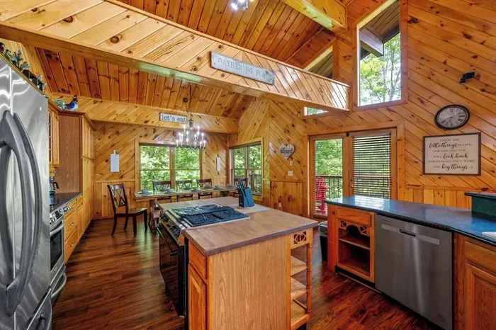 Butcher block island bar with second stove