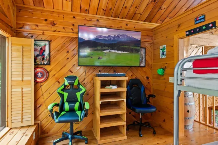 Big screen TV, gamer chairs and arcade with thousands of games 