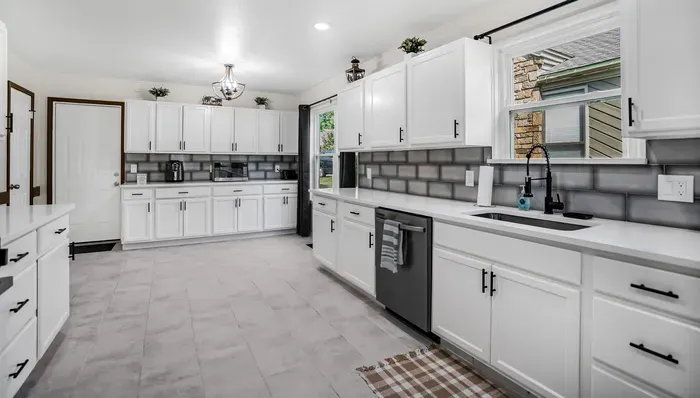 Bright modern kitchen with spacious counters and stylish farmhouse charm