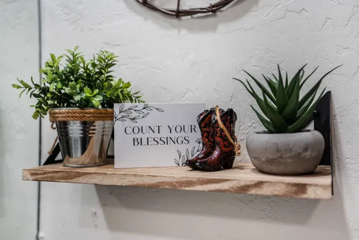 Charming rustic shelf with greenery and cozy Southwestern accents