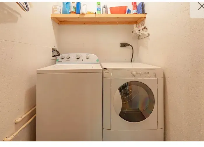 In‑unit washer and dryer with detergents—laundry made easy.