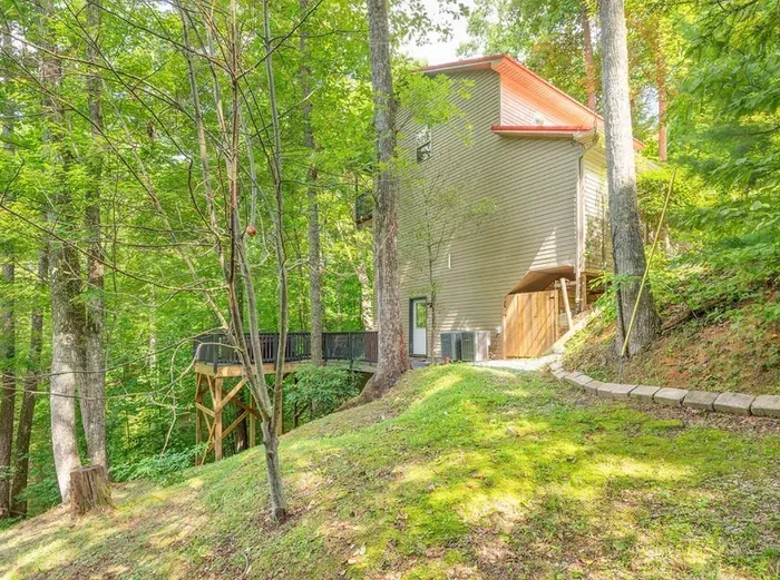 Secluded hillside cabin with forest views and an elevated deck