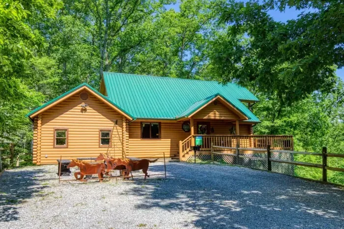Private driveway with firepit and cowboy decor 