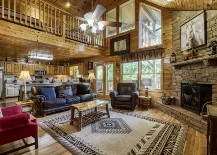 Vaulted ceilings, stacked stone fireplace, natural light, open concept and views!