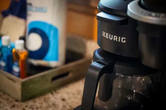Wake up to a Keurig coffee bar with essentials ready to brew.