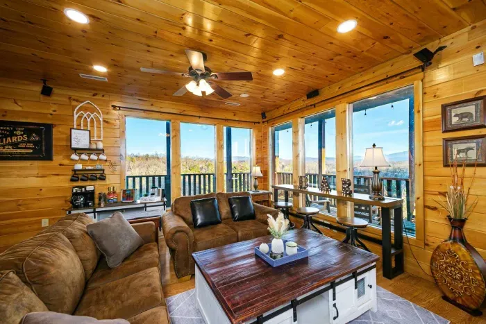 Movie watching area with full coffee bar and incredible views 