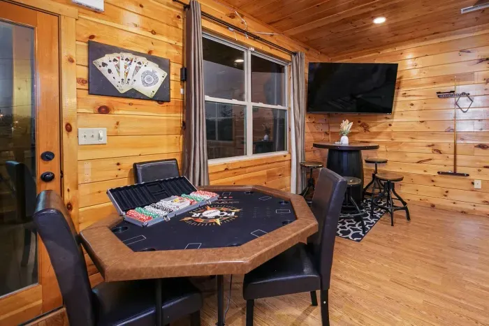 Poker table with chips and cards 