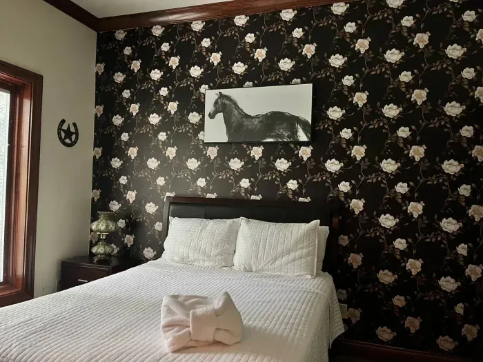 Bedroom currently has accent wall wallpaper like this