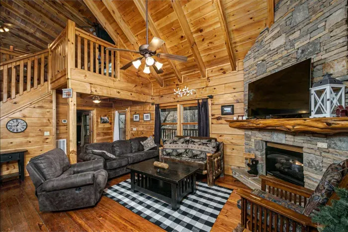 Fireplace in family room with smart TV