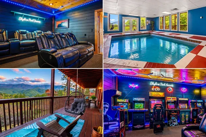 Indoor pool, theater, arcade & stunning mountain-view deck