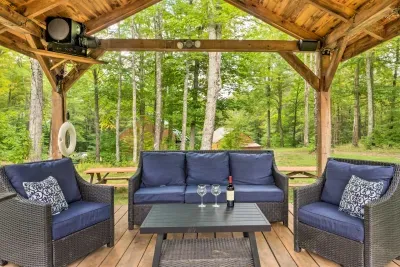 Your open-air living room—sink into comfort, sip something good, and let the pond views do the rest.