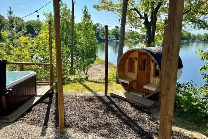 Slice-of-Heaven TC | Spa Retreat | Silver Lake CottageHot Tub | Barrel Sauna Full Window Lake Views | Cold Plunge Barrel Kayaks, canoe, row boat, SUP's all included!
