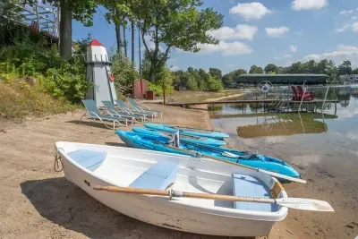 Slice-of-Heaven TC | Spa Retreat | Silver Lake CottageHot Tub | Barrel Sauna Full Window Lake Views | Cold Plunge Barrel Dock for your boat & Beach Loungers, Kayaks, Stand Up Paddle Boards, Row Boat & Canoe provided.
