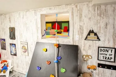 Tot sized rope climb to secret padded fort